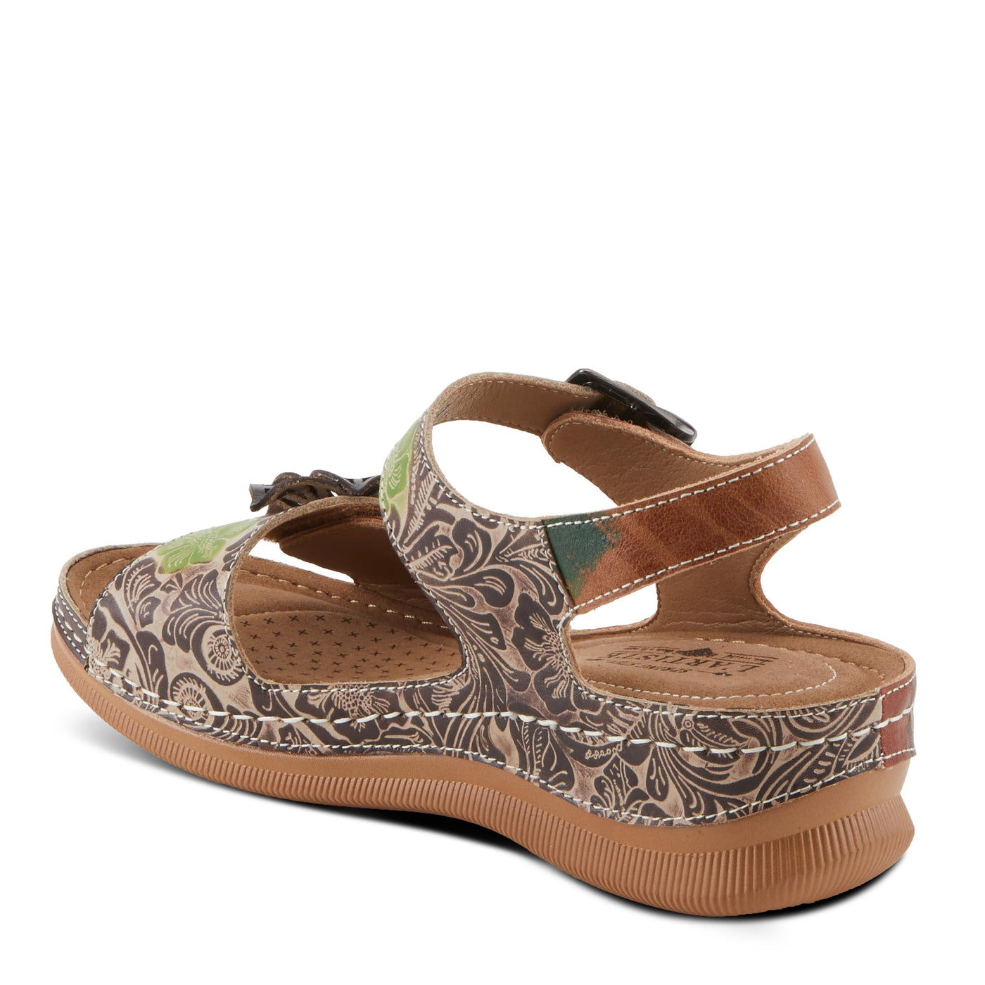 Spring Step L'Artiste Women's JENELLA Hand-Painted Leather Sandals | Chic Floral Embellishments and Customizable Fit Brown Multi EU 35 / US 5