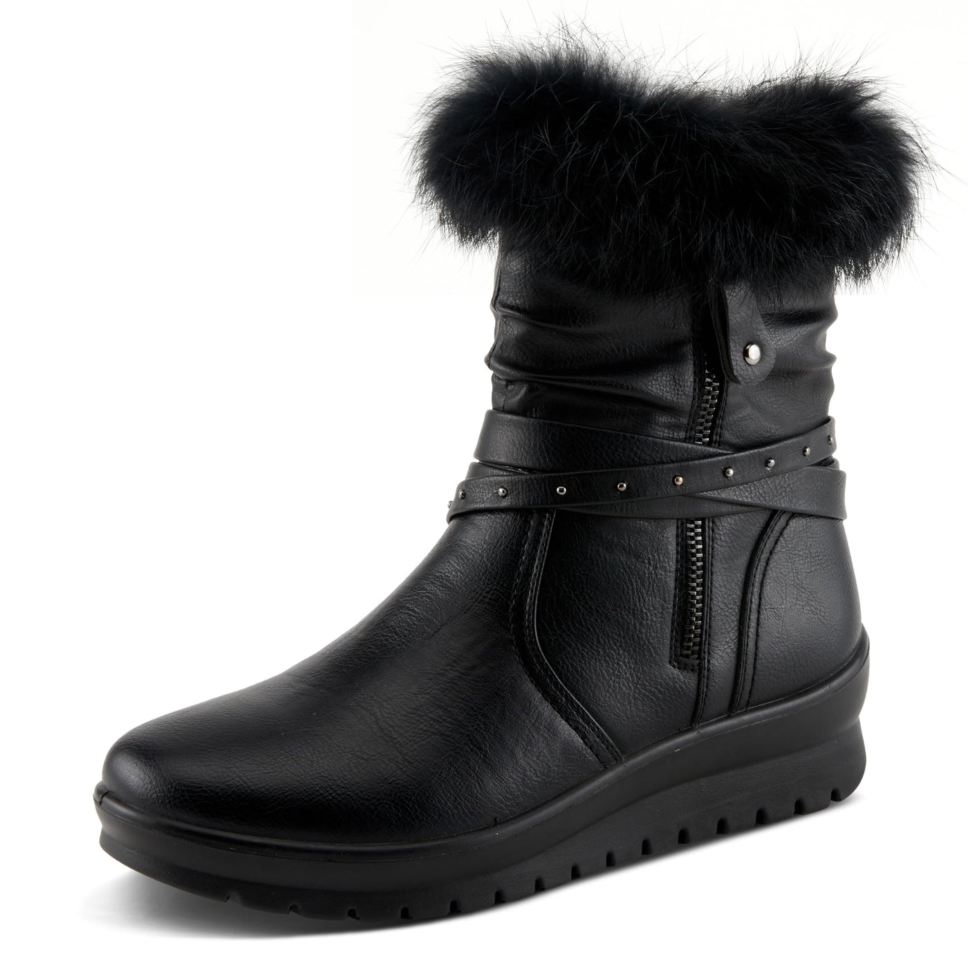 Flexus Women's YAMINA Platform Booties with Faux Fur Shaft, Lug Sole, and Inner Zipper Closure Black EU 39 / US 8.5
