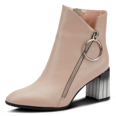Azura Spring Step Fabulosa V Collar Ankle Boots for Women - Premium Leather Women's Chelsea Boots with Side Zippers - Beige EU 40 / US 9
