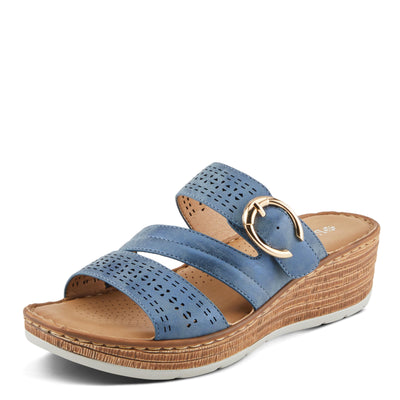 PATRIZIA Women's SHARONDA Asymmetrical Slide Wedge Sandals Navy Metallic EU 38 / US 7.5-8