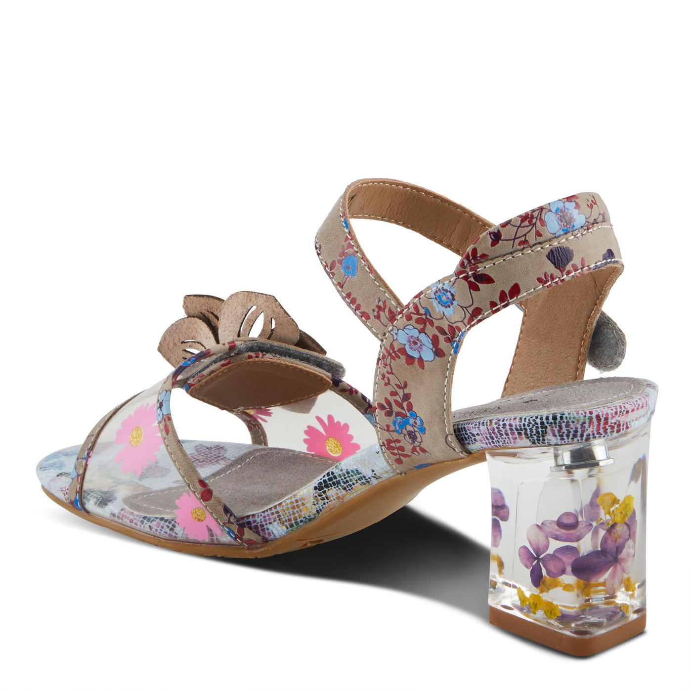 Spring Step L'Artiste Women's BREAKAWAY Floral Sandals - Dried Flower Block Heel, Hook and Loop Closure Grey Multi EU 38 / US 7.5-8