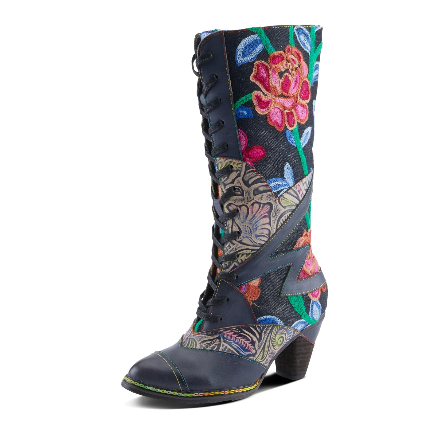 L'Artiste by Spring Step Women's Malagie-Rose Mid Calf Boot, Navy Multi, 9