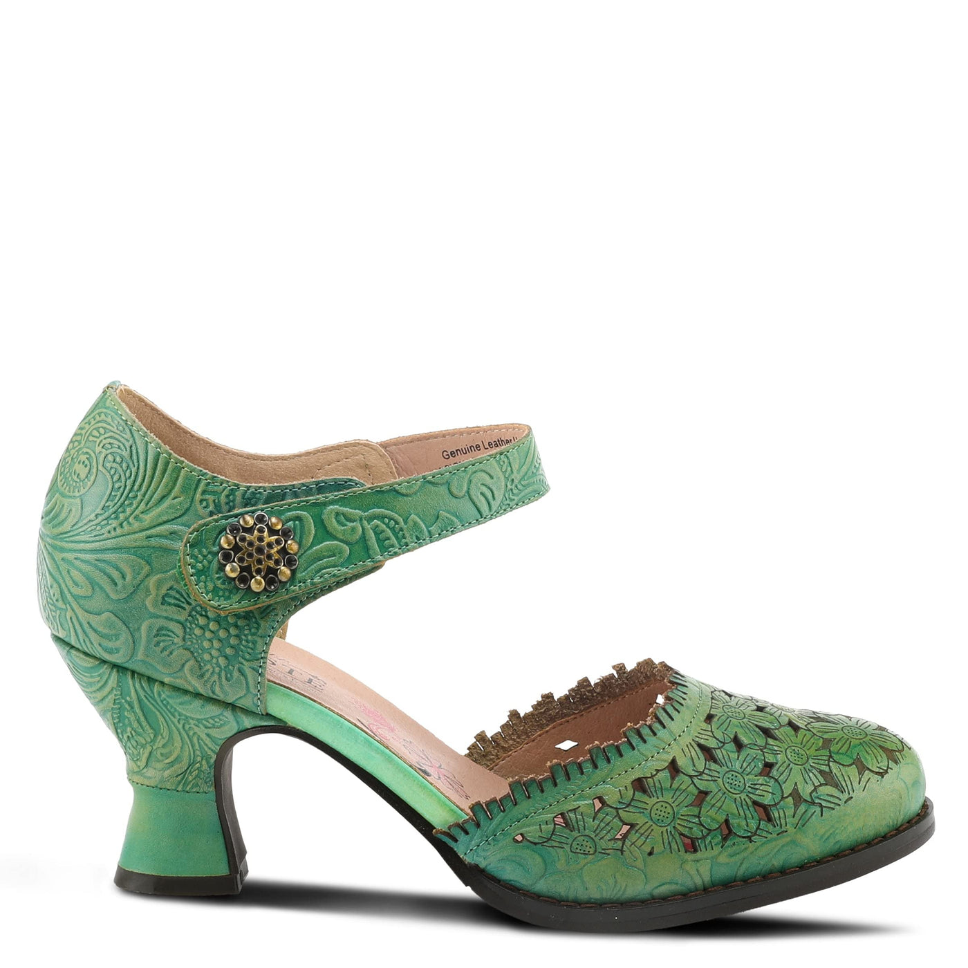 Spring Step L'Artiste Visionary Pump Shoes for Women | French Inspired Hand Painted Leather D'Orsay High Heels for Women with Ankle Strap Green EU 35 / US 5