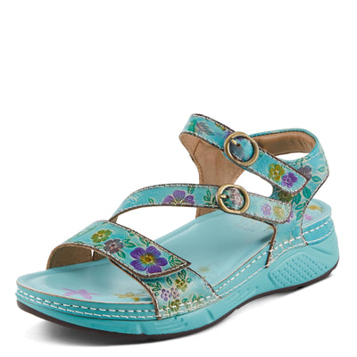 Spring Step L'Artiste Women's Anneka Hand-Painted Athleisure Sandals - Lightweight Floral Design with Adjustable Hook and Loop Closures Sky Blue Multi EU 36 / US 5.5-6