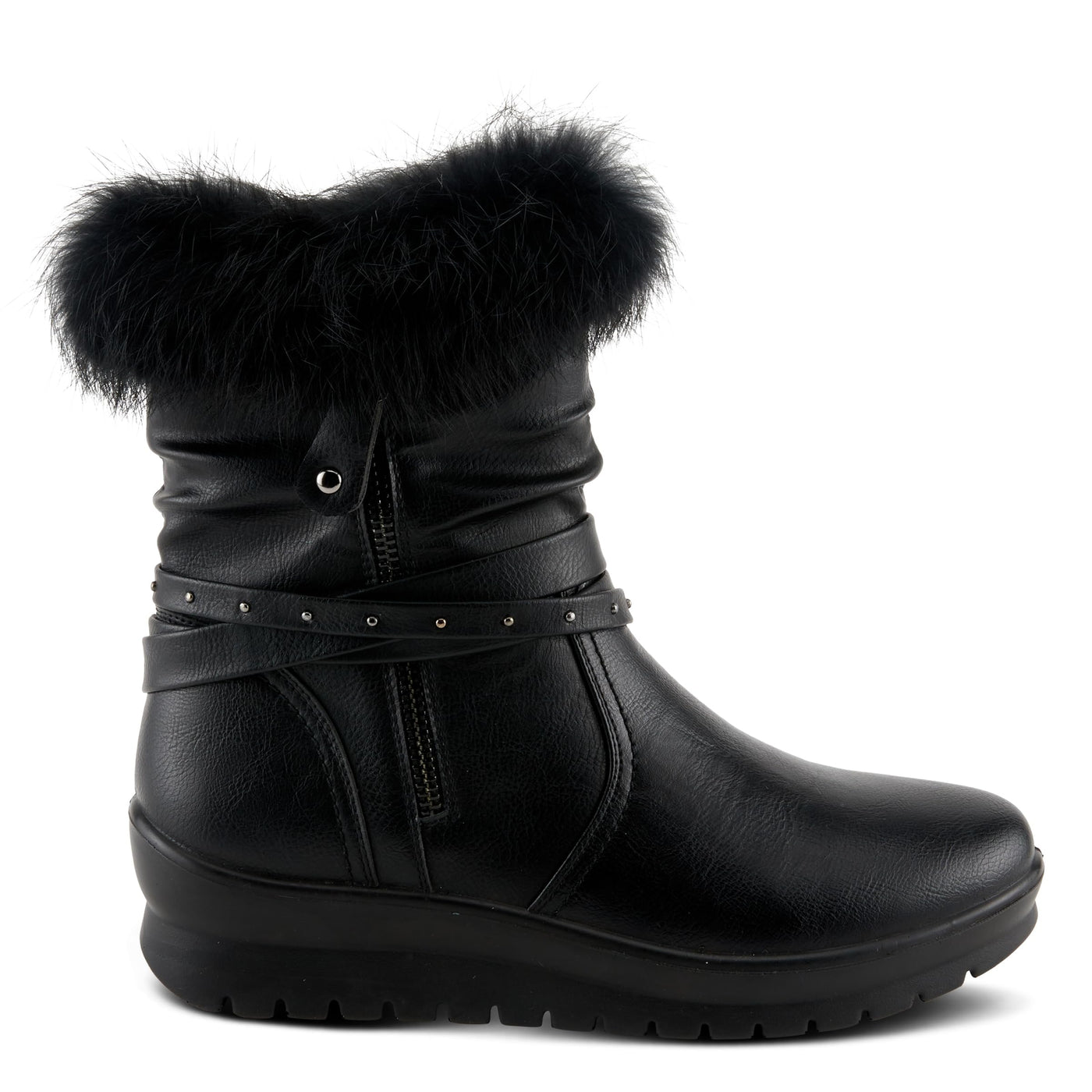 Flexus Women's YAMINA Platform Booties with Faux Fur Shaft, Lug Sole, and Inner Zipper Closure