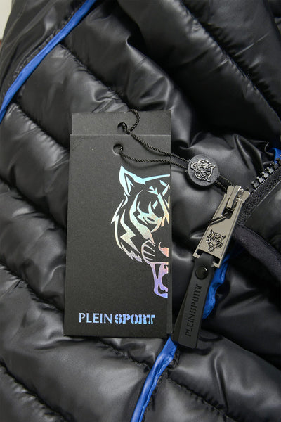 Plein Sport Men's Black Hooded Logo Print Zip Up Parka Jacket Sz US XL IT 54