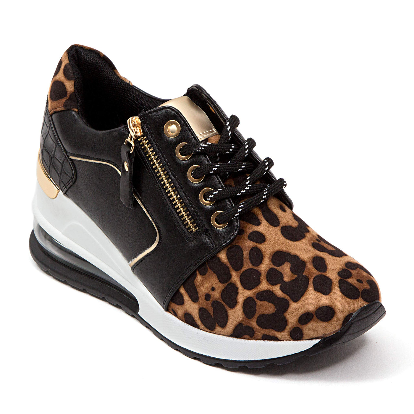 Lady Couture Leopard Print Wedge Sneaker, Ultra Black 6
