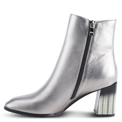 Azura Spring Step Fabulosa V Collar Ankle Boots for Women - Premium Leather Women's Chelsea Boots with Side Zippers - Pewter EU 41 / US 9.5-10
