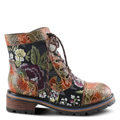 Spring Step L'Artiste Fantastic Booties for Women - Floral Hand Painted Womens Ankle Boots Low Heel - Everyday Wear Leather and Textile Western Booties Brown Multi EU 35 / US 5