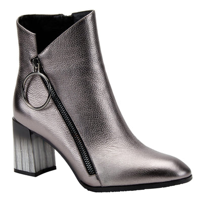 Azura Spring Step Fabulosa V Collar Ankle Boots for Women - Premium Leather Women's Chelsea Boots with Side Zippers - Pewter EU 41 / US 9.5-10