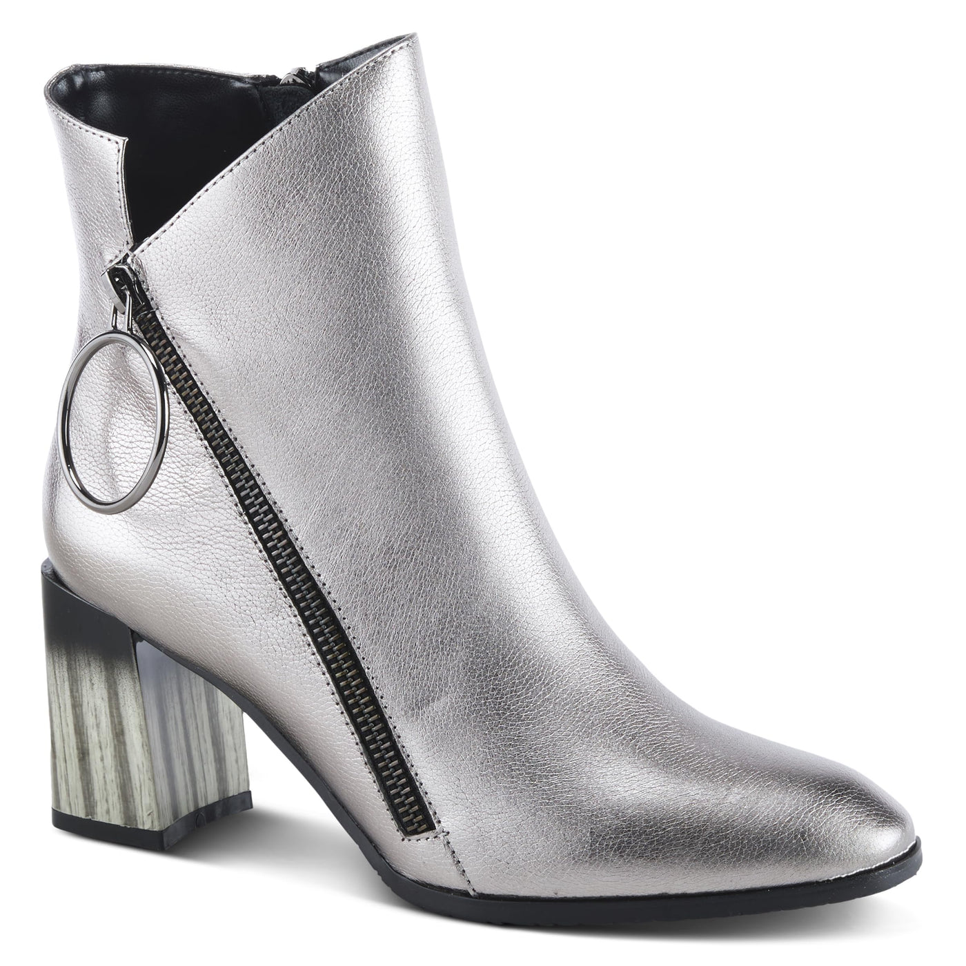 Azura Spring Step Fabulosa V Collar Ankle Boots for Women - Premium Leather Women's Chelsea Boots with Side Zippers - Pewter EU 36 / US 5.5-6