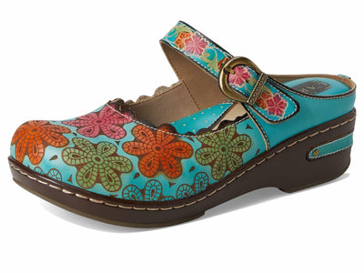 L'Artiste by Spring Step Women's Flochino Clog, Turquoise Multi, 6.5-7