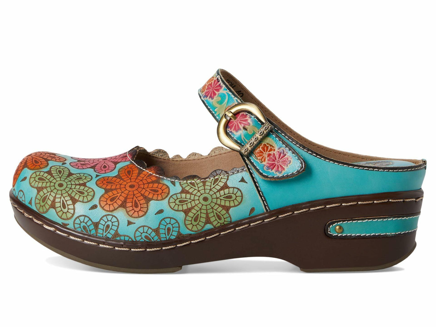 L'Artiste by Spring Step Women's Flochino Clog, Turquoise Multi, 6.5-7