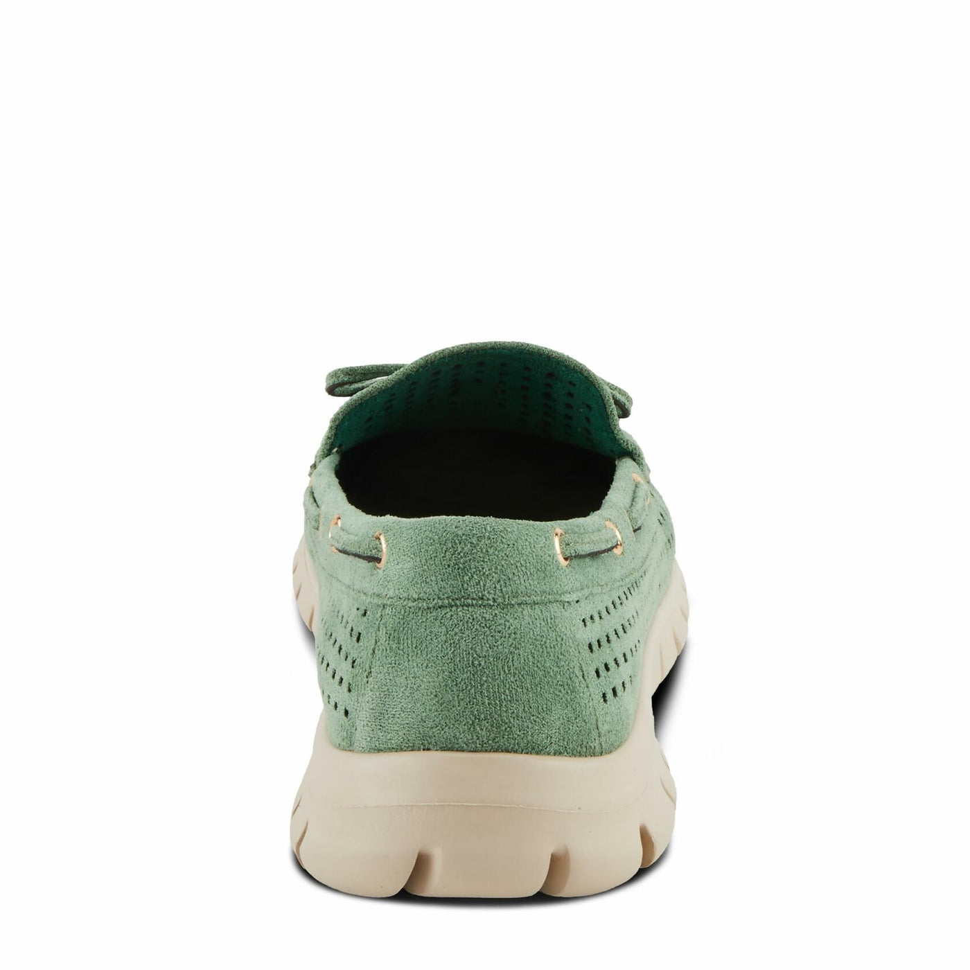 PATRIZIA Women's Aboard Moccasin Loafers – Microsuede Slip-On Shoes with Elegant Square-Dot Perforation, Bow Accent, and Cushioned Comfort Footbed Green EU 42 / US 10.5-11
