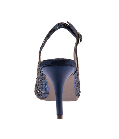 Lady Couture Adore Mid Heel Rhinestone Slingback, Navy, 12