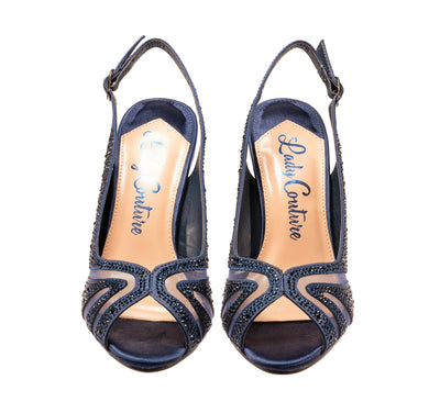 Lady Couture Adore Mid Heel Rhinestone Slingback, Navy, 11