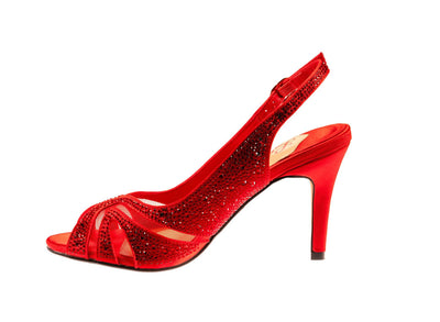 Lady Couture Adore Mid Heel Rhinestone Slingback, Red, 11