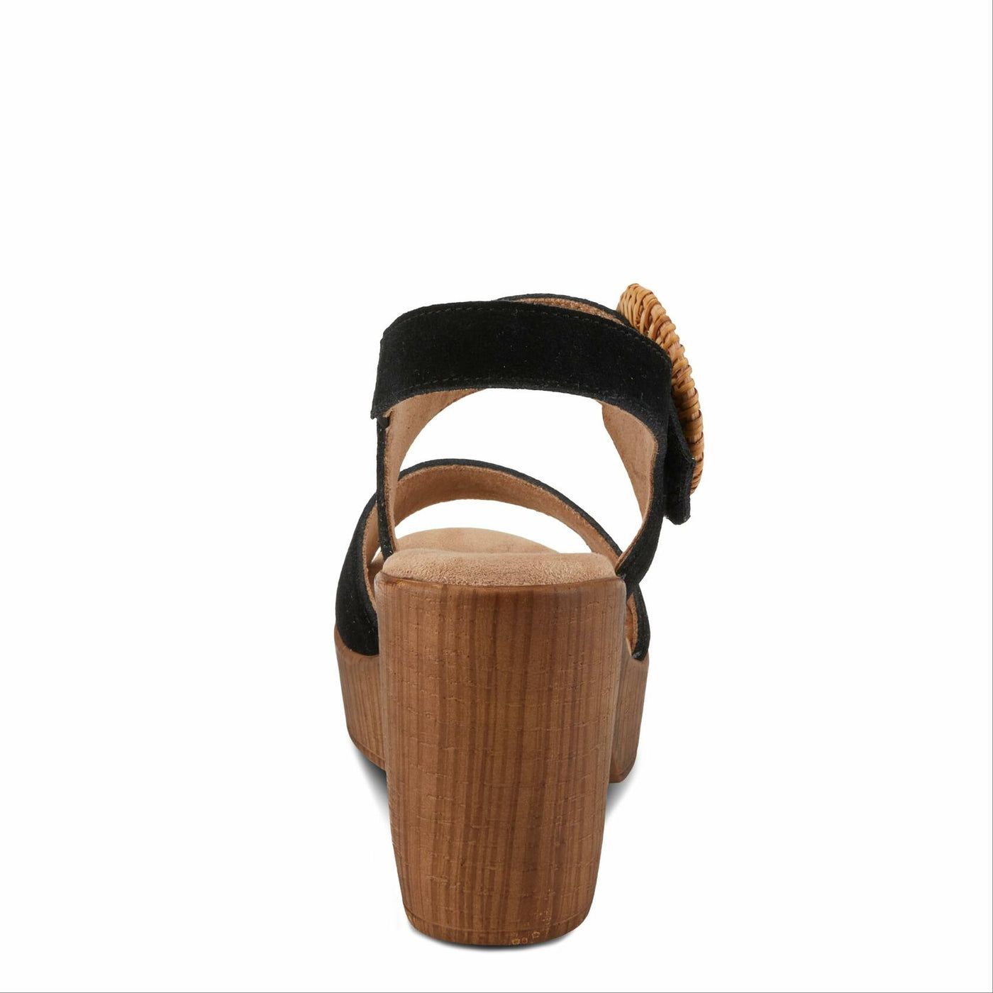 Spring Step Women's Gamona Ankle-Strap Heeled Sandal with Decorative Buckle - Cork Chunky High Heel Black Suede EU 37/6.5-7