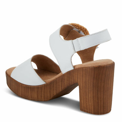 Spring Step Women's Gamona Ankle-Strap Heeled Sandal with Decorative Buckle - Cork Chunky High Heel White EU 39/8.5
