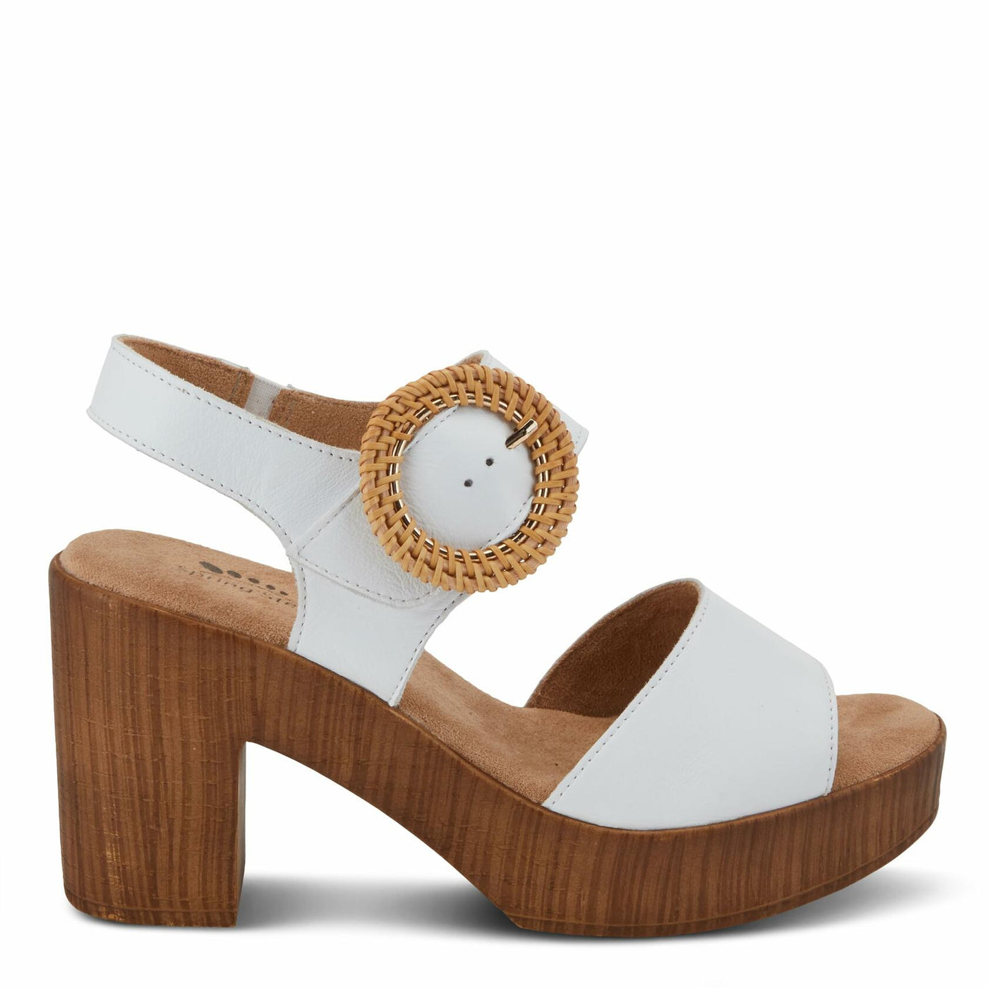 Spring Step Women's Gamona Ankle-Strap Heeled Sandal with Decorative Buckle - Cork Chunky High Heel White EU 39/8.5