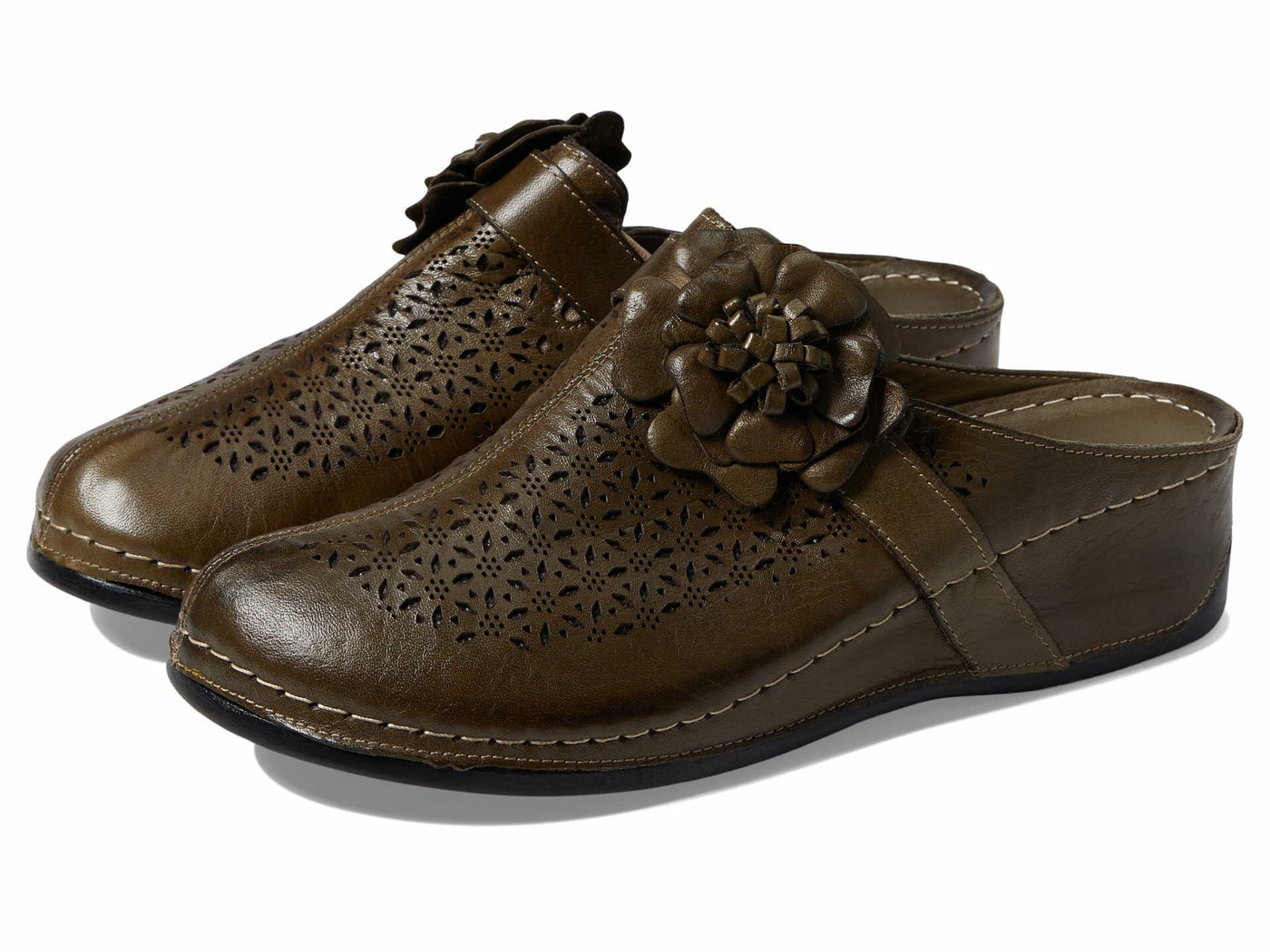 Spring Step Women's Lilybean Leather Clog Olive Green EU 37 / US 6.5-7