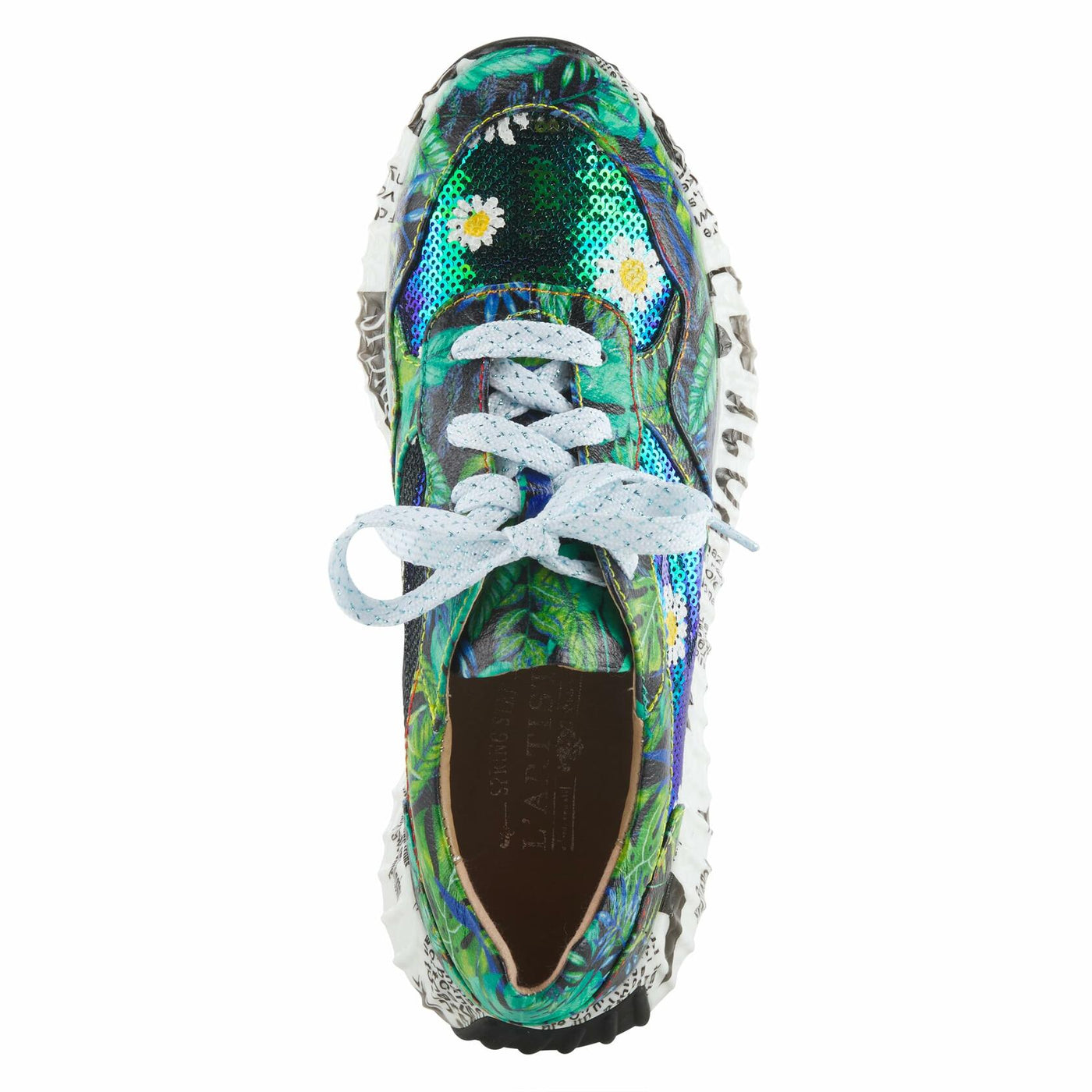 L'Artiste Women's Zingy Lace-Up Fashion Sneakers – Embroidered Leather Casual Sneakers with Adjustable Comfort Fit Green Multi EU 41/9.5-10