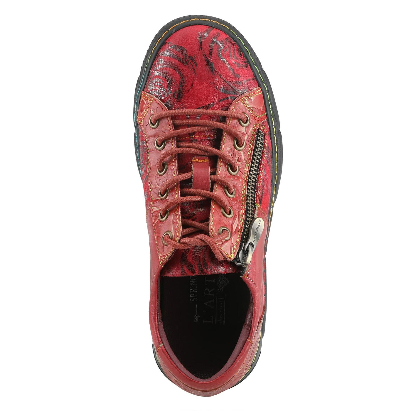 L'Artiste by Spring Step Women's Danli-Bloom Sneaker – Hand-Painted Leather Platform Shoes with Zipper & Lace-Up Closure, Removable Insole, Rainbow Stitching, Comfort Fit Black Multi EU 35/5