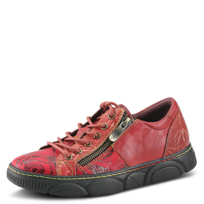 L'Artiste by Spring Step Women's Danli-Bloom Sneaker – Hand-Painted Leather Platform Shoes with Zipper & Lace-Up Closure, Removable Insole, Rainbow Stitching, Comfort Fit Black Multi EU 35/5