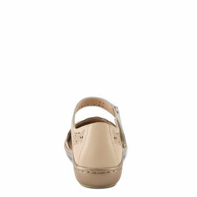 Spring Step Women's SABRIYE Leather Mary Jane Shoes – Laser-Cut Design, Adjustable Hook-and-Loop Closure, Padded Comfort, Flexible Sole BEIGE EU 41 / US 9.5-10