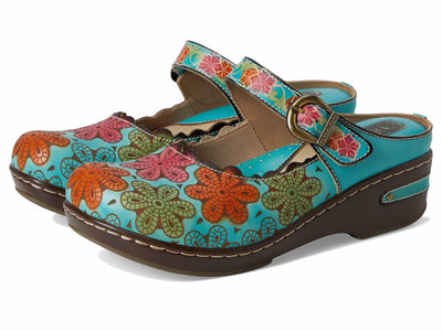 L'Artiste by Spring Step Women's Flochino Clog, Turquoise Multi, 9.5-10