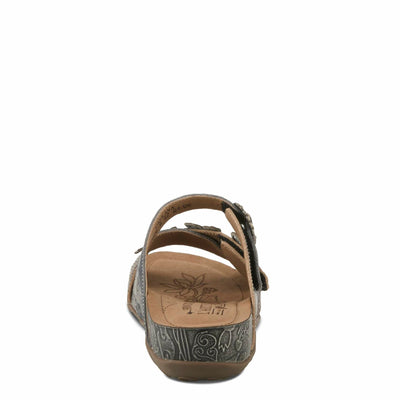 L'Artiste Women's CAELANA Slide Sandals - Hand-Painted Leather, Floral Accents, Adjustable Fit BLACK MULTI EU 39 / US 8.5