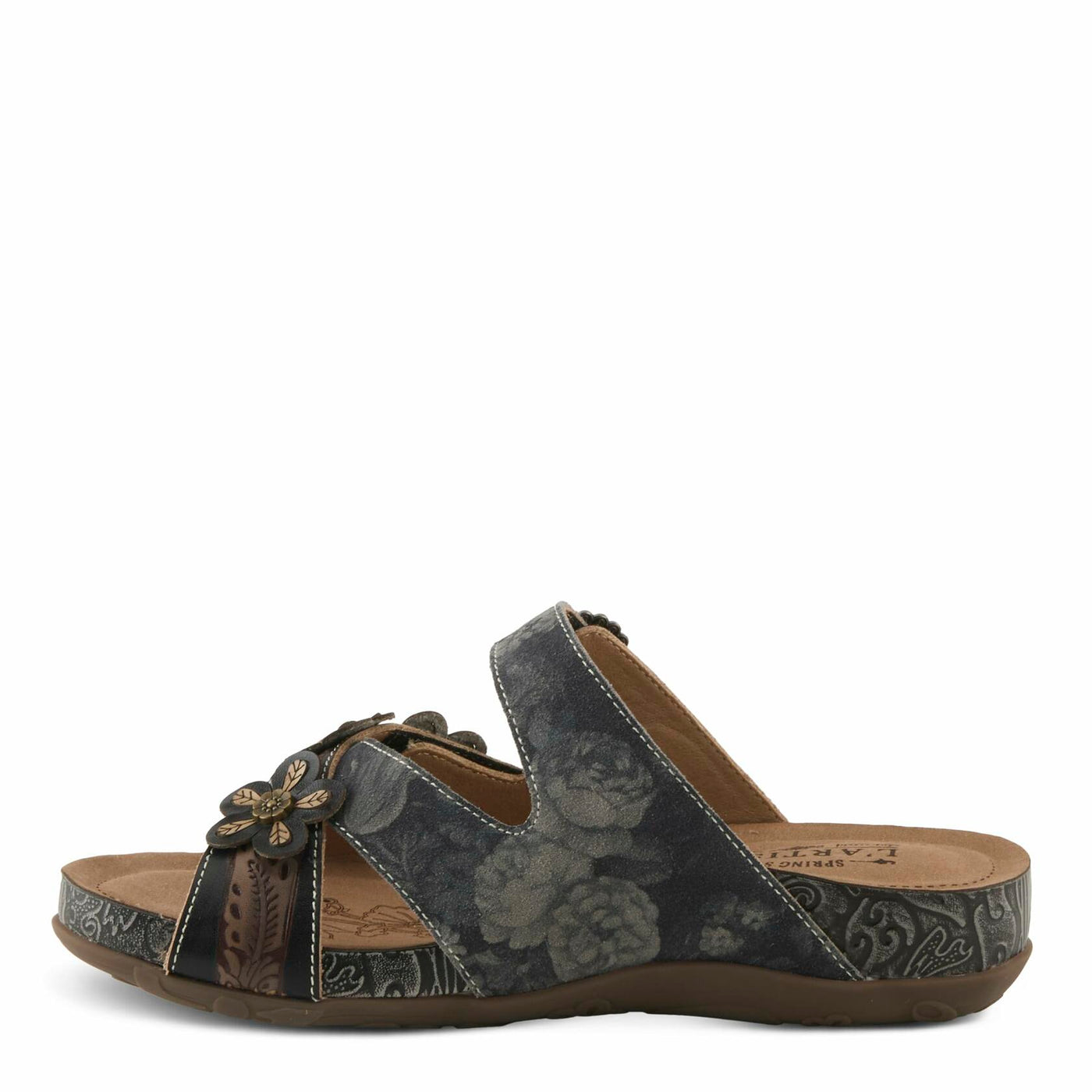 L'Artiste Women's CAELANA Slide Sandals - Hand-Painted Leather, Floral Accents, Adjustable Fit BLACK MULTI EU 40 / US 9