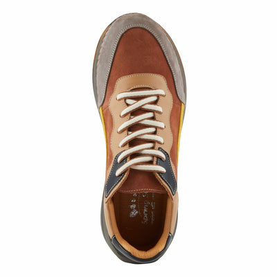 Spring Step Women's Booker Sneakers with Premium Leathers, Geometric Pattern, and Removable Insoles