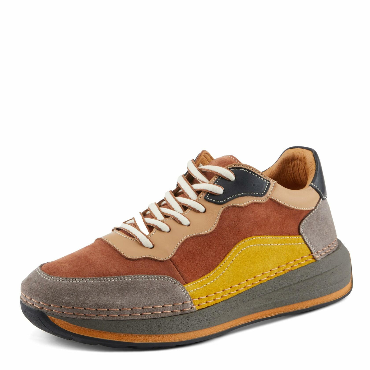 Spring Step Women's Booker Sneakers with Premium Leathers, Geometric Pattern, and Removable Insoles