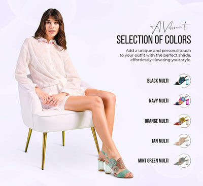 Azura Women's Embroidery Pumps & Heels - Geometric Design, Adjustable Ankle Strap, Transparent Cylindrical Heel Mint Green Multi EU 38 / US 7.5-8