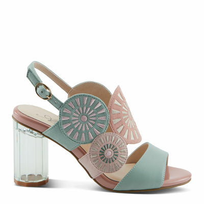 Azura Women's Embroidery Pumps & Heels - Geometric Design, Adjustable Ankle Strap, Transparent Cylindrical Heel Mint Green Multi EU 38 / US 7.5-8