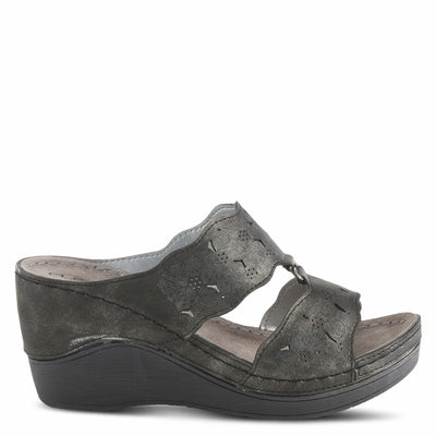 Flexus Women's Dreiser Slide Wedge Sandal Black EU 38 / US 7.5-8