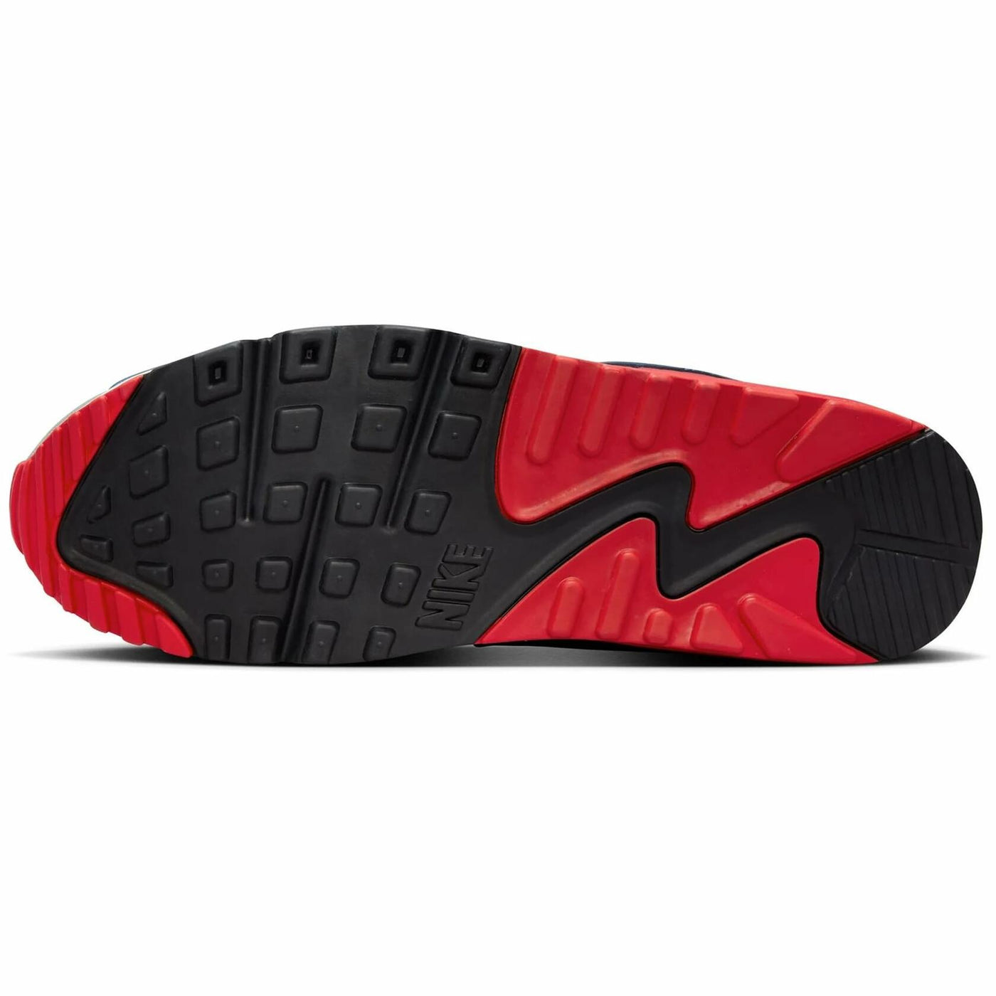 Nike Air Max 90 Men's Shoes (DM0029-005, Light Smoke Grey/Armory Navy/Fire Red/Phantom) Size 8