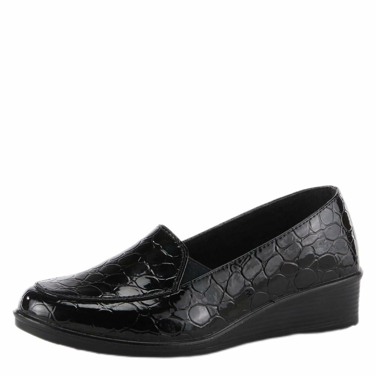 Flexus Women's Biddey Slip-On Wedge Shoe 0 Black Croco EU 37 / US 6.5-7