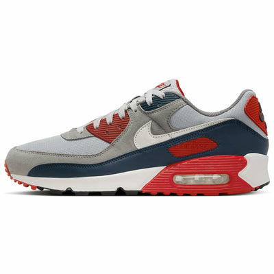 Nike Air Max 90 Men's Shoes (DM0029-005, Light Smoke Grey/Armory Navy/Fire Red/Phantom) Size 8