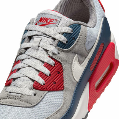 Nike Air Max 90 Men's Shoes (DM0029-005, Light Smoke Grey/Armory Navy/Fire Red/Phantom) Size 8