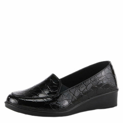 Flexus Women's Biddey Slip-On Wedge Shoe 0 Black Croco EU 40 / US 9