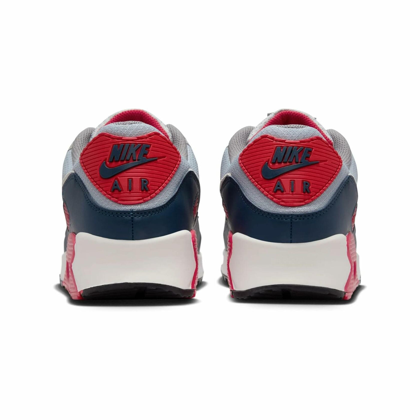 Nike Air Max 90 Men's Shoes (DM0029-005, Light Smoke Grey/Armory Navy/Fire Red/Phantom) Size 8