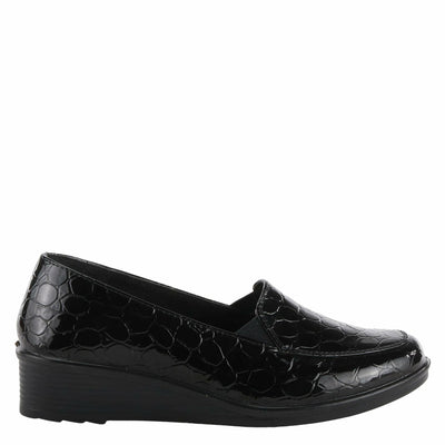 Flexus Women's Biddey Slip-On Wedge Shoe 0 Black Croco EU 39 / US 8.5