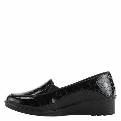 Flexus Women's Biddey Slip-On Wedge Shoe 0 Black Croco EU 37 / US 6.5-7