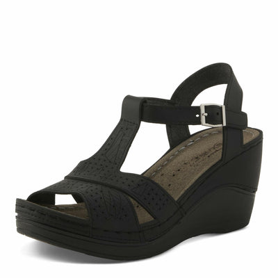 Flexus Natala Slingback Women's Sandal | Sandals for Women with Perforated Upper, Leather Insole and Comfort Wedge Heel,Black EU 40 / US 9