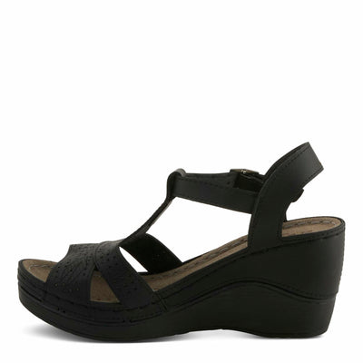 Flexus Natala Slingback Women's Sandal | Sandals for Women with Perforated Upper, Leather Insole and Comfort Wedge Heel,Black EU 36 / US 5.5-6