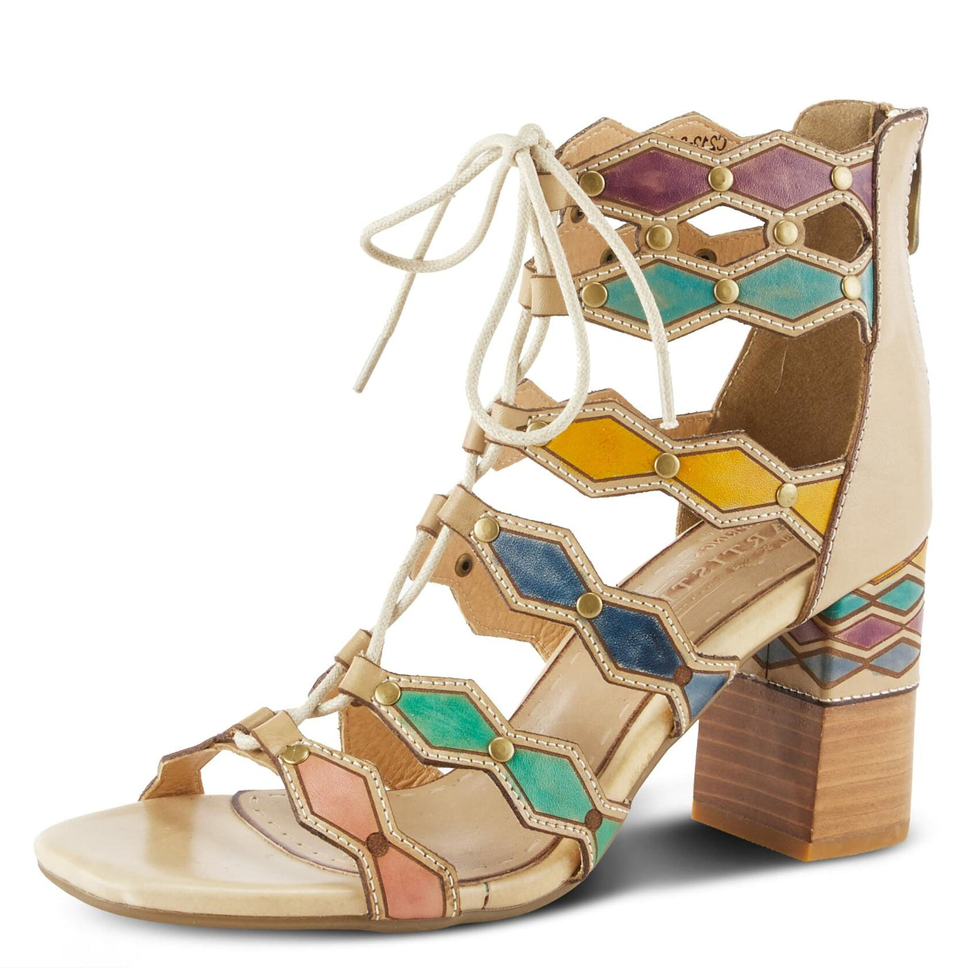 Spring Step L'Artiste Women's Artdeco High Heel Sandal Beige Multi EU 38 / US 7.5-8