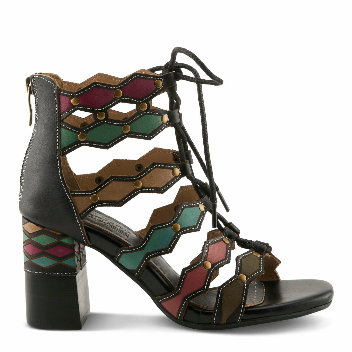 Spring Step L'Artiste Women's Artdeco High Heel Sandal Black Multi EU 35 / US 5
