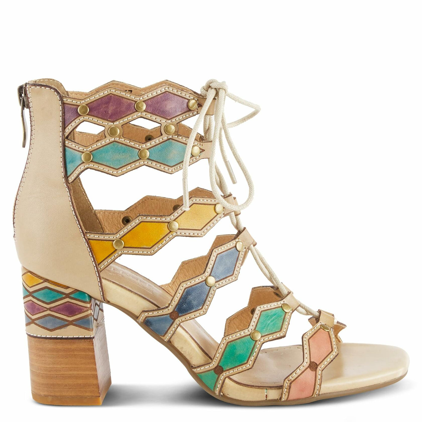 Spring Step L'Artiste Women's Artdeco High Heel Sandal Beige Multi EU 38 / US 7.5-8